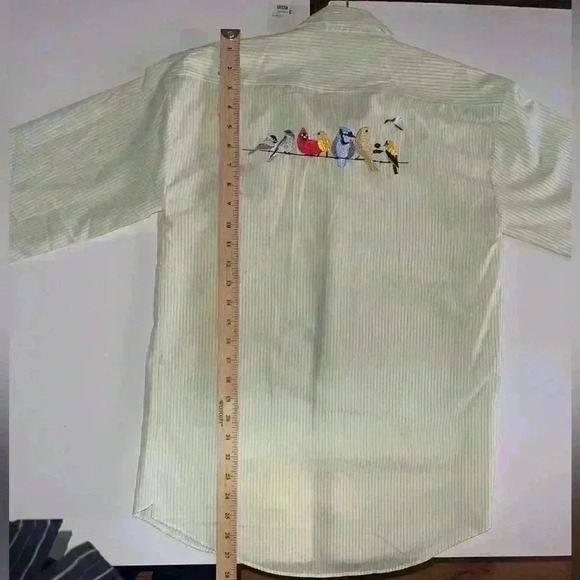 Vintage MiLi designsPinstriped Button-Up Shirt with  Embroidered Birds - Picture 10 of 10